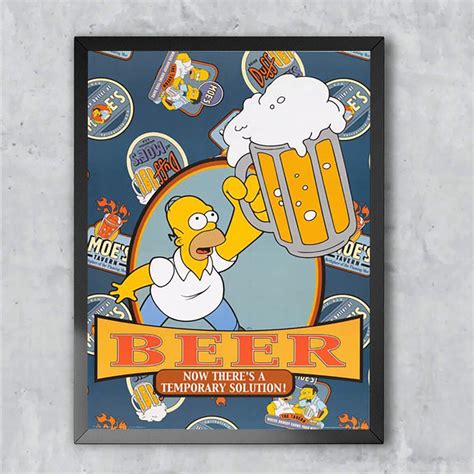 Quadro Decorativo Emoldurado Homer Simpson Copo De Cerveja