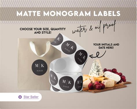 Monogram Wedding Labels Choose Your Size and Quantity Soft Matte Finish ...