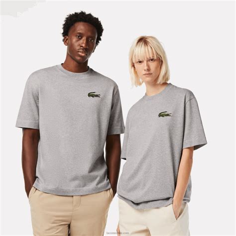 hombres Lacoste lomo gris cca camiseta holgada de algodón orgánico con