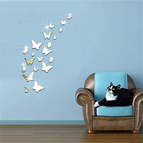 Set D Butterfly Mirror Effect Wall Decal Sticker Diy Home Decoration