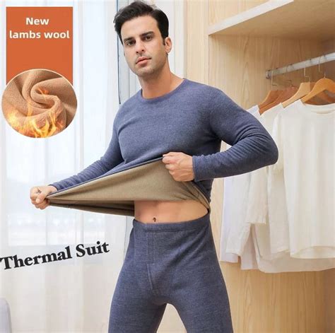 Mens Thermal Underwear Double Layer Plus Velvet Thick Thermal Suit