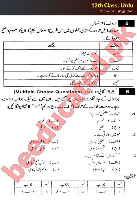 Poem Urdu Fsc Part Notes Inter Part Notes