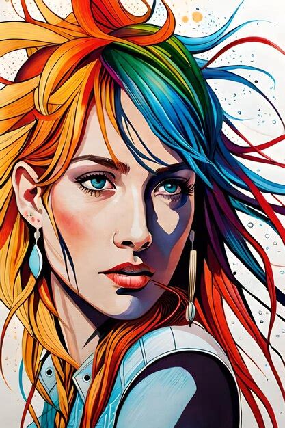 Premium Photo A Woman With A Rainbow Hair On Her Head