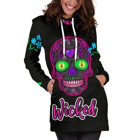 Wicked Skulls Hoodie Dress With Roses And Sugar Skull Art Lets Print Big