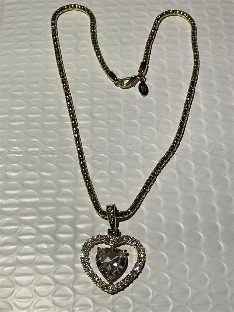 Vintage Never Worn Nolan Miller Gold Tone Crystal Heart Pendant On A