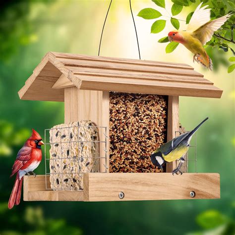 arlmont  bird feeders  outdoors hanging wooden bird feeder