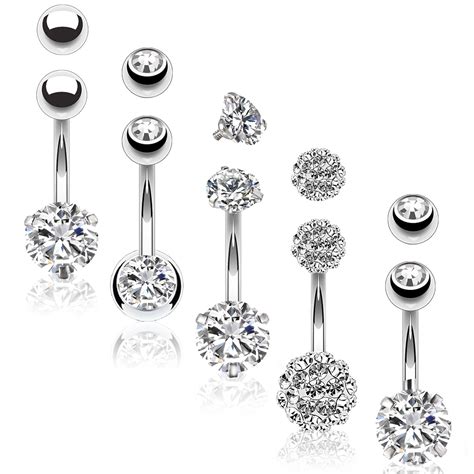 Bodyj4you 5pc Belly Button Rings 14g Stainless Steel Cz Women Navel