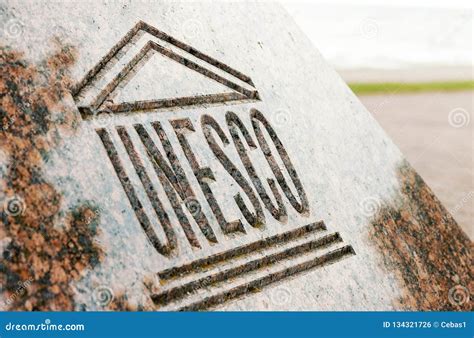 Unesco World Heritage Sign Carved On Stone Editorial Photo Image Of