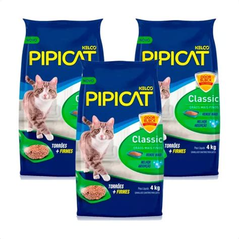 3 Areia Sanitária Kelco Pipicat Classic Grãos Mais Finos 4kg x 4kg de