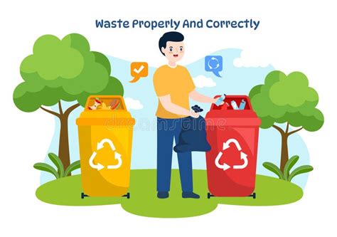 Waste Properly And Correctly Vector Illustration With Demonstration Of