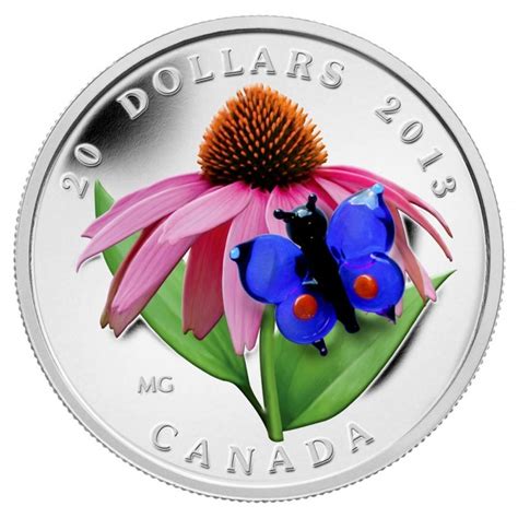 2013 Canadian 20 Purple Coneflower With Venetian Glass Butterfly 1