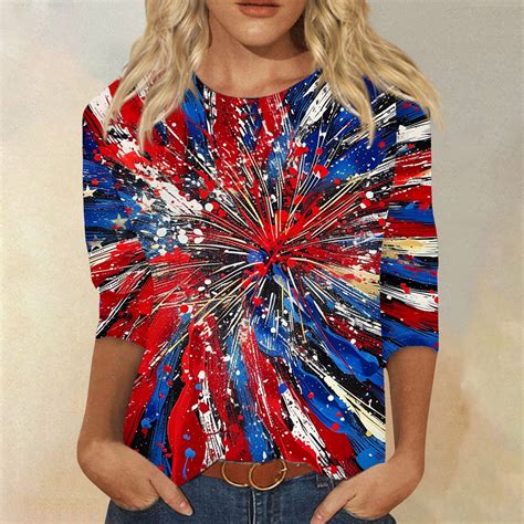 Qcmgmg 4th Of July T Shirts For Women Independence Day Stars Striped Tunic Tops American Flag