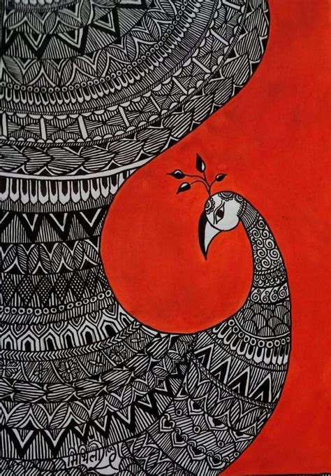 Peacock in mithila painting | Painting art lesson, Madhubani painting ...