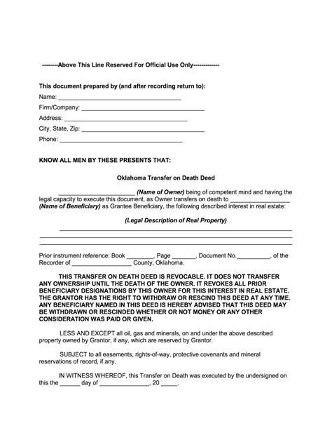 Transfer On Death Deed Printable Form