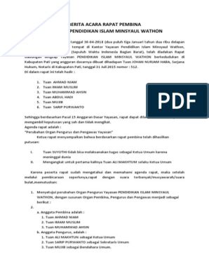 Detail Contoh Berita Acara Rapat Pembina Yayasan Koleksi Nomer 9