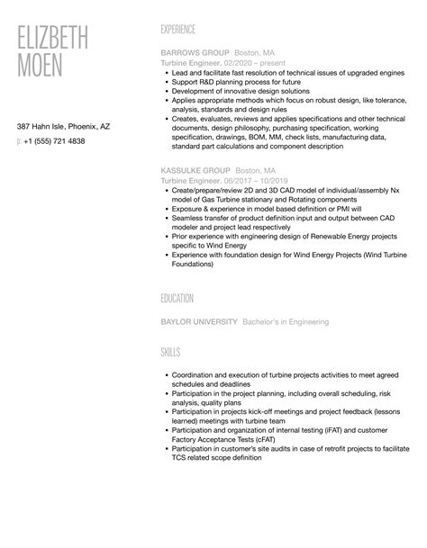 Turbine Engineer Resume Samples | Velvet Jobs