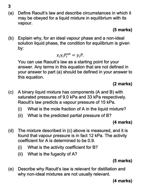 Solved (a) ﻿Define Raoult's law and describe circumstances | Chegg.com