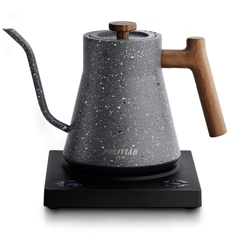 POLIVIAR Electric Gooseneck Kettle 1200W Electric Tea Kettle Real Wood