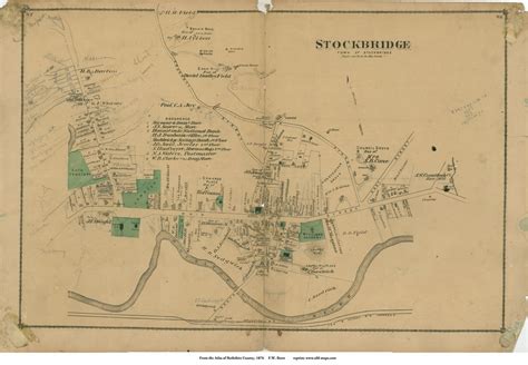 Stockbridge Village Massachusetts 1876 Old Town Map Reprint