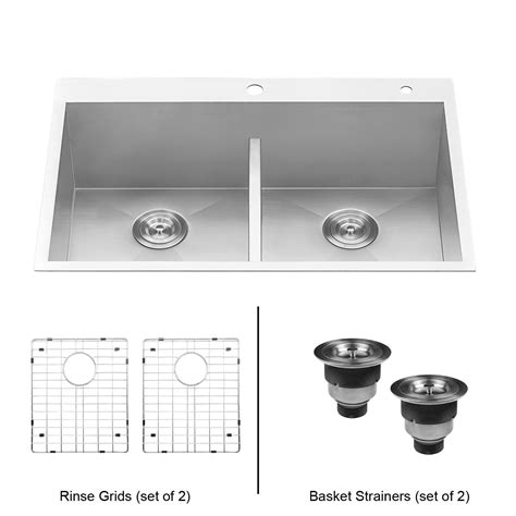 Ruvati 33 X 22 Inch Drop In Topmount Kitchen Sink 16 Gauge Stainless Steel 30 70 Double Bowl