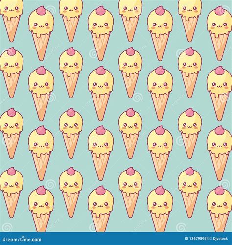 Cute Ice Creams Kawaii Characters Pattern Stock Vector Illustration Of Kawaii Frozen 136798954