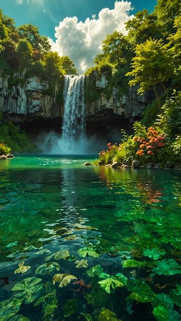 Premium Photo Beautiful Waterfall In The Middle Of Forest