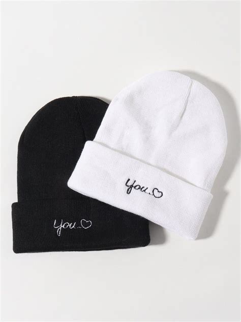 2pcs Letter Embroidered Beanie Beanie Wrap Tattoo Embroidered