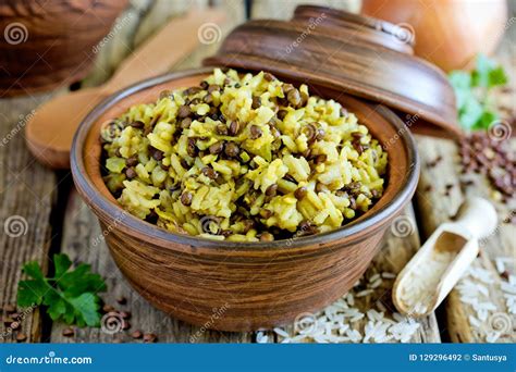 Mujadara Lentils And Rice Pilaf Middle Eastern Cuisine Recipe Stock