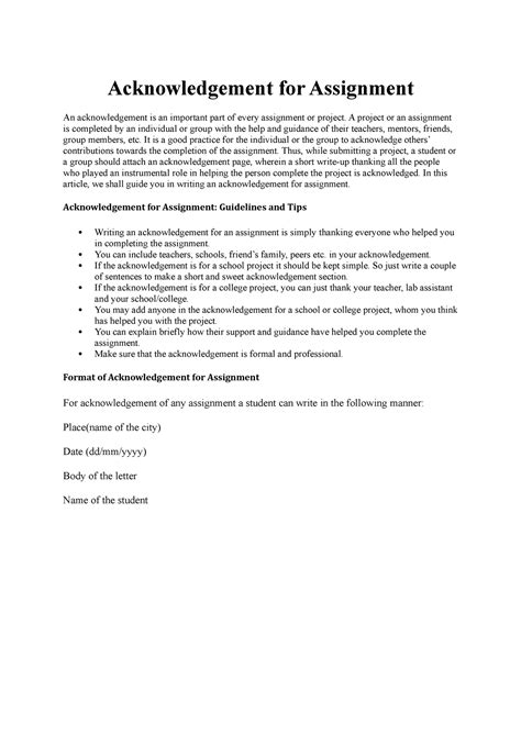 Acknowledgement For Assignment A Project Or An Assignment Is