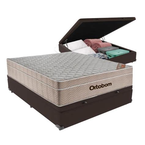 Cama Box Baú Casal Colchão De Molas Ensacadas Ortobom AirTech