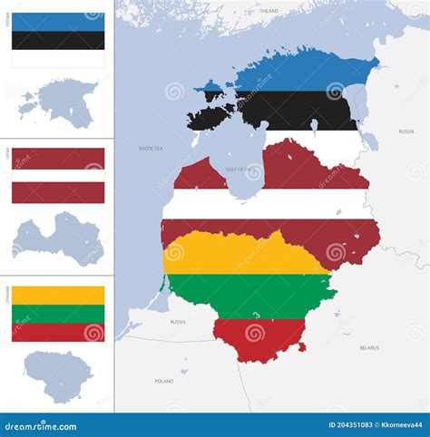 Mapa Detalhado E Bandeiras Dos Estados B Lticos Silhuetas E Bordas