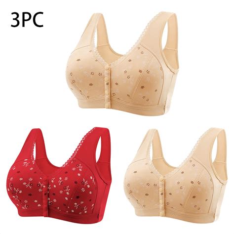 Owmeot 3 Pack Plus Size Daisy Bras For Older Lady Front Close Wireless