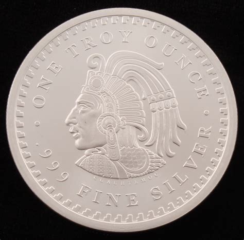 1 Troy Ounce 999 Fine Silver Cuauhtemoc Round Pristine Auction