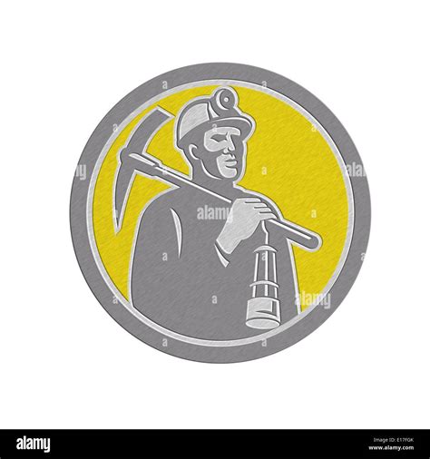 Metallic Styled Illustration Of A Coal Miner Hardhat With Crossed Pick