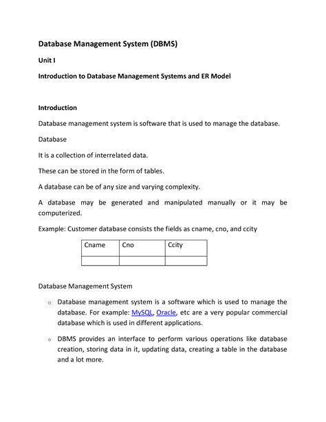 TE DBMS Unit 1 Part I TE Notes Database Management System DBMS