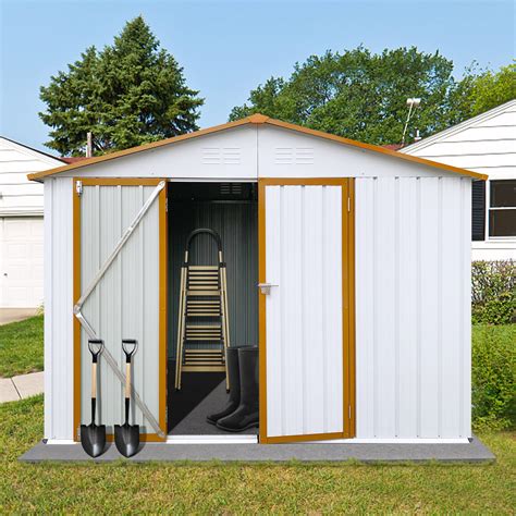 Buy UBGO Outdoor Metal Storage Shed With Metal Floor Base 6ft X 8ft