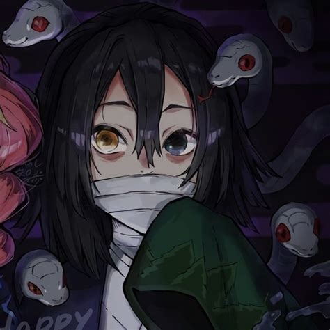 an anime character wearing a face mask surrounded by snakes