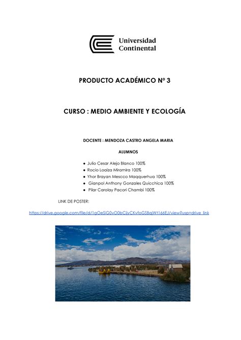 PA3 Medio Ambiente Y Ecologia 1 PRODUCTO ACADÉMICO Nº 3 CURSO