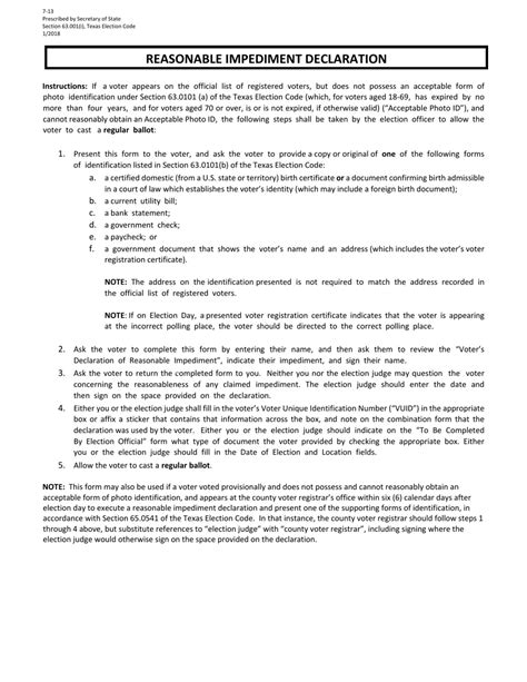 Texas Reasonable Impediment Declaration Form Fill Out Sign Online