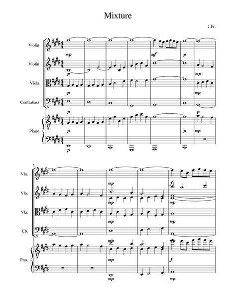 Mixture Sheet Music For Piano Contrabass Violin Viola Mixed Quintet