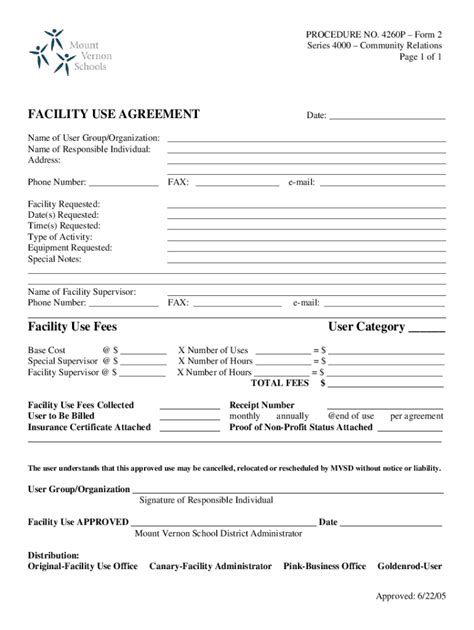 Fillable Online Facility Use Agreement Mount Vernon Schools Fax Email