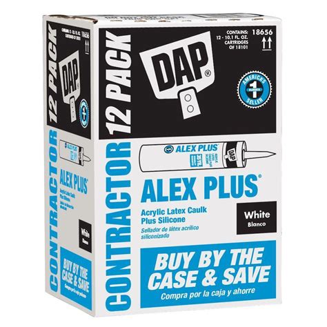 DAP 10 1 Oz Alex Plus White Acrylic Latex Caulk Plus Silicone 12 Pack