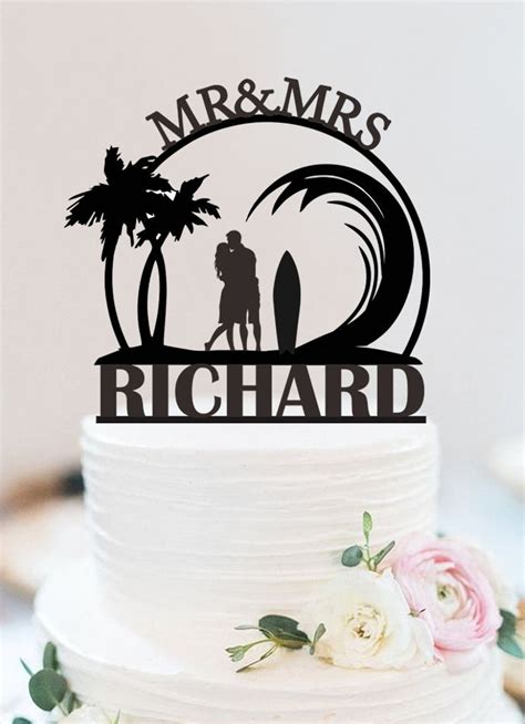 Beach Wedding Cake Topper Palm Tree Hawaii Cake Topper Bride And Groom