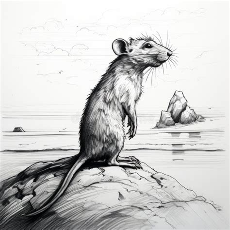 High-contrast Realism Rat on a Rock Pencil Sketch Vector Illustration ...