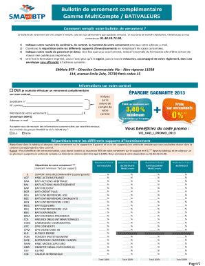 Fillable Online Groupe Sma Bulletin De Versement Compl Mentaire Gamme