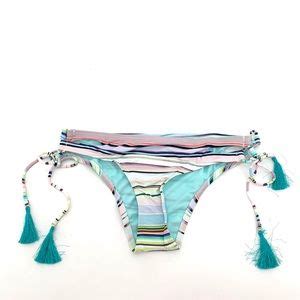 Bar III Swim 425 Bar Iii Bikini Striped Tassel Lace Up Bottom