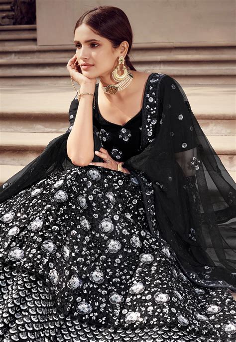 Black Net Sequins Work Lehenga Choli 5901