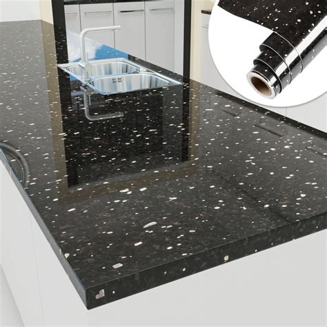 Yenhome Black Granite Contact Paper 177x80 Kitchen Countertop Contact Paper Waterproof Peel