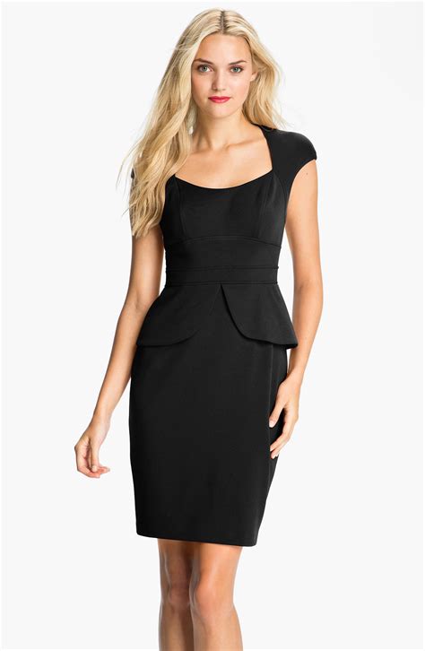 Maggy London Cap Sleeve Peplum Sheath Dress In Black Lyst