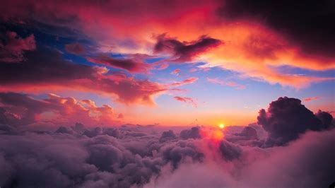 Red Sunrise Sky Clouds Coolwallpapersme